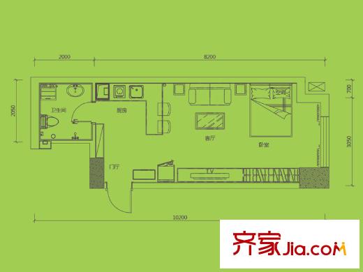 興田上城7號樓A座4-30層,B座4-28層平層B12戶型 1室1廳1衛(wèi)
