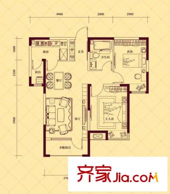中海?紫御江城高層 7#8#樓 標(biāo)準(zhǔn)層 攬境A戶型 2室2廳1衛(wèi)1廚