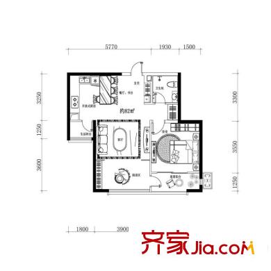 中海?紫御東郡高層 12/15/16/17號(hào)樓 標(biāo)準(zhǔn)層 E戶型 1室2廳1衛(wèi)1廚