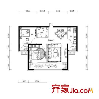 中海?紫御東郡高層  B7/B8號(hào)樓 標(biāo)準(zhǔn)層 A戶型 2室2廳1衛(wèi)1廚