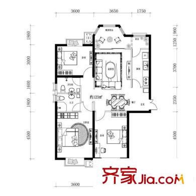 中海?紫御東郡高層  B7/B8號(hào)樓 標(biāo)準(zhǔn)層 B1戶型 3室2廳2衛(wèi)1廚