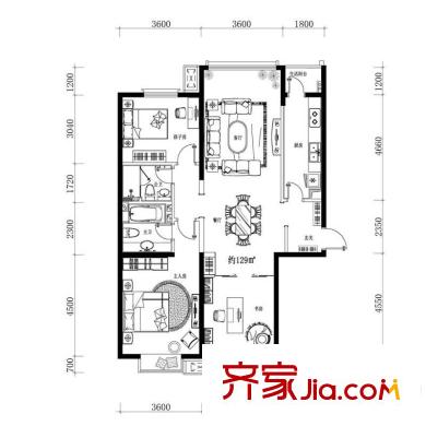 中海?紫御東郡高層 12/15/16/17號(hào)樓 標(biāo)準(zhǔn)層 F戶型 3室2廳2衛(wèi)1廚
