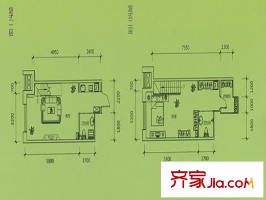 興田上城7號樓A座31-35層,B座29-34層復式A3戶型 1室1廳2衛(wèi)1廚