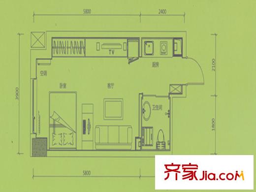 興田上城7號樓A座4-30層,B座4-28層平層A3戶型 1室1廳1衛(wèi)1廚