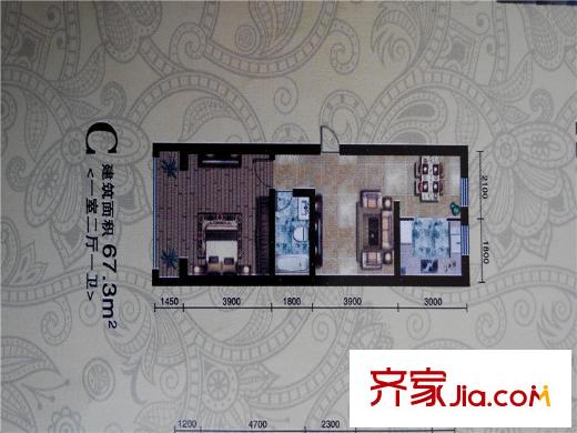 裕豐山水湖畔多層 2號(hào)樓 標(biāo)準(zhǔn)層 C戶(hù)型 1室2廳1衛(wèi)1廚