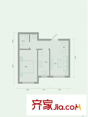 西山林語一期6號(hào)樓標(biāo)準(zhǔn)層A6戶型 1室2廳1衛(wèi)1廚