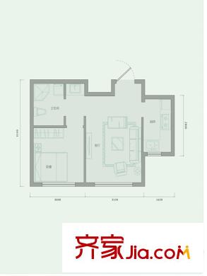 西山林語一期13號(hào)樓標(biāo)準(zhǔn)層A13戶型 1室1廳1衛(wèi)1廚