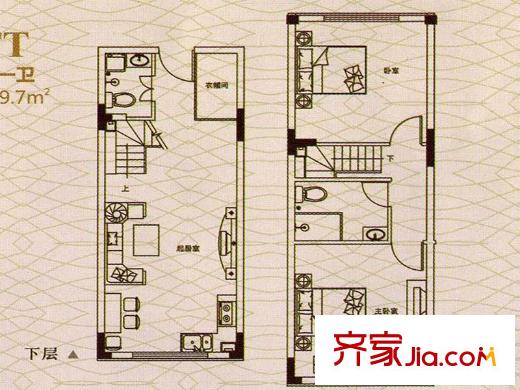 西山香麓二期標(biāo)準(zhǔn)層復(fù)式戶(hù)型圖 3室2廳2衛(wèi)1廚