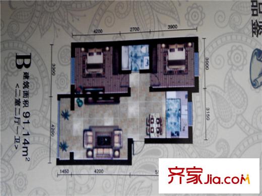 裕豐山水湖畔多層 7號(hào)樓 標(biāo)準(zhǔn)層 B戶(hù)型 2室2廳1衛(wèi)1廚