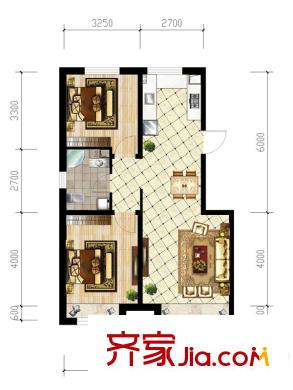 江山印象2號樓A戶型 2室2廳1衛(wèi)1廚