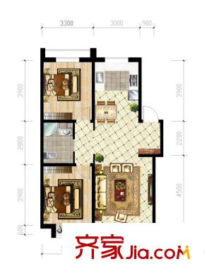江山印象3號樓E戶型 2室2廳1衛(wèi)1廚
