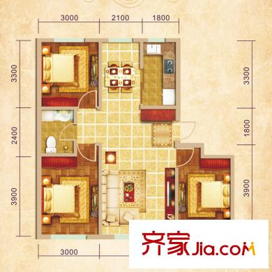 朝陽鴻盛世家E戶型 3室2廳1衛(wèi)1廚
