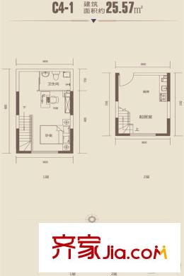 筑石?松花江新城一期標(biāo)準(zhǔn)層C4-1戶型 1室2廳1衛(wèi)1廚