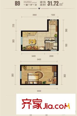 筑石?松花江新城一期3號(hào)樓標(biāo)準(zhǔn)層B9戶型 1室1廳1衛(wèi)1廚
