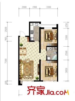 江山印象1-3號樓C戶型 2室2廳1衛(wèi)1廚