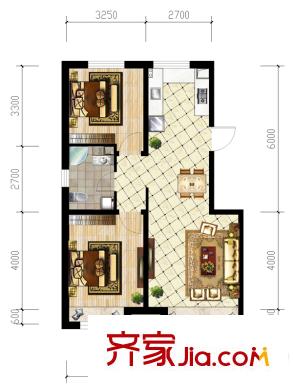 江山印象2、3號樓D戶型 2室2廳1衛(wèi)1廚