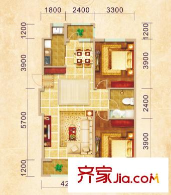 朝陽鴻盛世家H戶型 2室2廳1衛(wèi)1廚