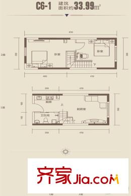 筑石?松花江新城一期標(biāo)準(zhǔn)層C6-1戶型 2室1廳1衛(wèi)1廚