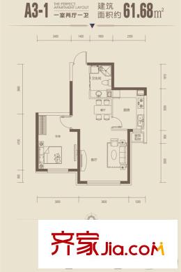 筑石?松花江新城一期標(biāo)準(zhǔn)層A3-1戶型 1室2廳1衛(wèi)1廚