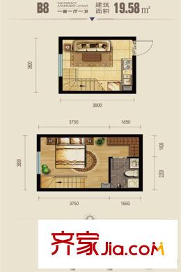 筑石?松花江新城一期3號(hào)樓標(biāo)準(zhǔn)層B8戶型 1室1廳1衛(wèi)1廚
