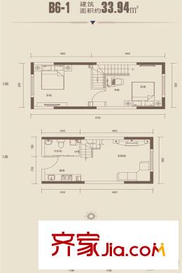 筑石?松花江新城一期標(biāo)準(zhǔn)層B6-1戶型 2室1廳1衛(wèi)1廚