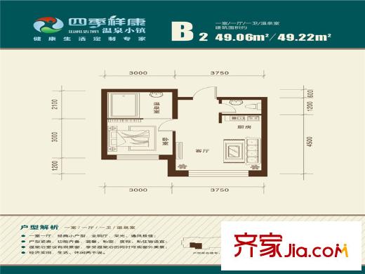 四季祥康溫泉小鎮(zhèn)一期8-11、15-17、22號樓標準層B2戶型 1室1廳1衛(wèi)