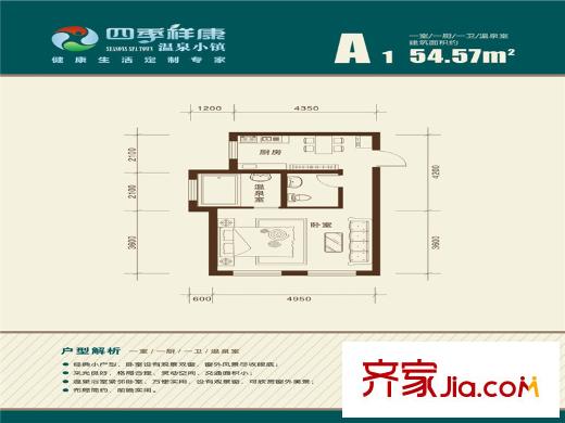 四季祥康溫泉小鎮(zhèn)一期1-5號樓標準層A1戶型 1室1衛(wèi)1廚