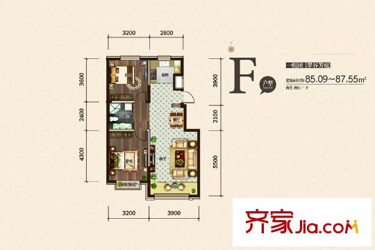廊橋郡二期?依山郡小高 1、3號樓2-11層； 4、6號樓 F戶型 2室2廳1衛(wèi)1廚