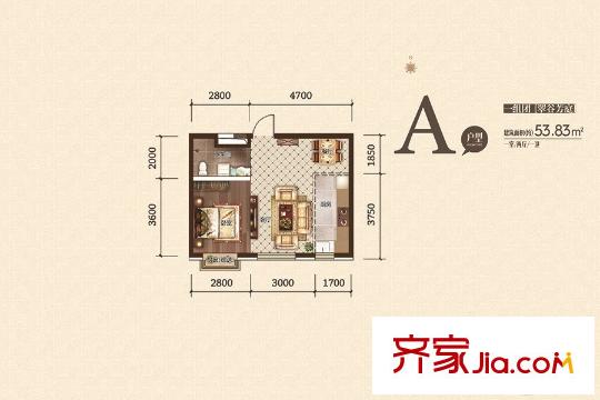 廊橋郡二期?依山郡高層 8、9號樓  A戶型 1室2廳1衛(wèi)1廚