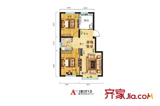 金地紅大藍(lán)灣高層1#~3# 6#8#9#標(biāo)準(zhǔn)層A戶型 2室2廳1衛(wèi)1廚