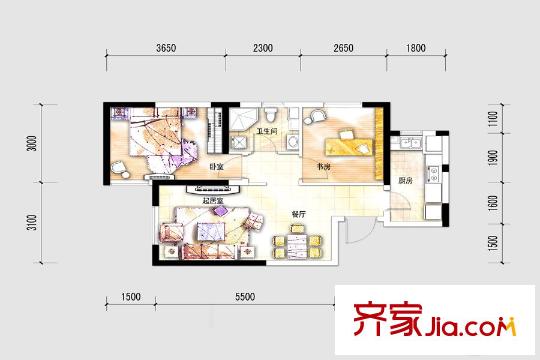 中海國際社區(qū)高層 G1、G7號樓 標(biāo)準(zhǔn)層 E1戶型 2室2廳1衛(wèi)1廚
