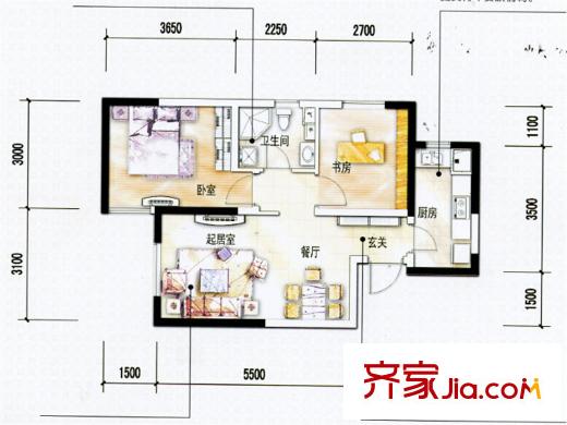 中海國際社區(qū)高層 A3、A9、G1號樓 標(biāo)準(zhǔn)層 A戶型 2室2廳1衛(wèi)1廚