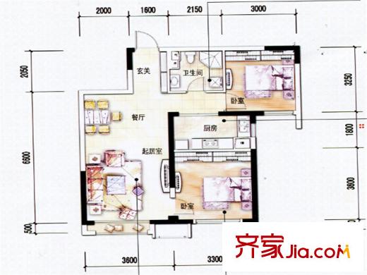 中海國際社區(qū)高層 A3、A9、G1號樓 標(biāo)準(zhǔn)層 B戶型 2室2廳2衛(wèi)1廚