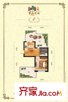 幸福茗苑二期4、6號樓標(biāo)準(zhǔn)層E戶型 1室1廳1衛(wèi)1廚