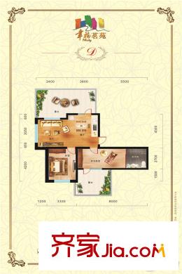 幸福茗苑二期4、6號樓標準層D戶型 2室2廳1衛(wèi)1廚