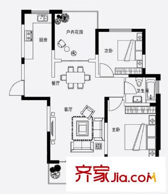钱桥春满园户型图3室 户型图 3室2厅1卫1厨