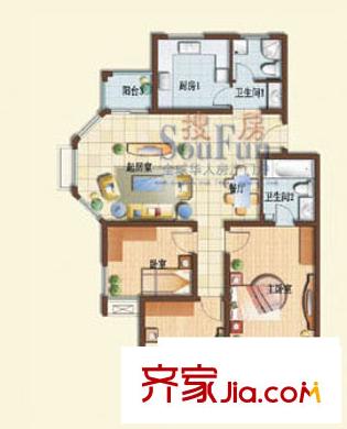 双隆明珠隆舜园户型图A 3室2厅2卫