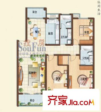 双隆明珠隆舜园户型图B 3室2厅2卫