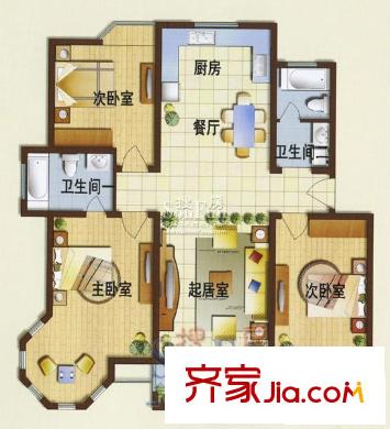双隆明珠隆舜园户型图E户型 3室2厅2卫