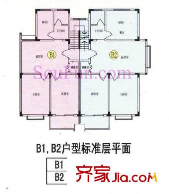 五星小区户型图B1、B2户型标准层