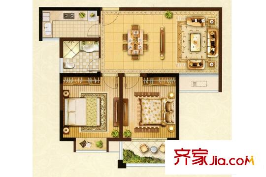 塞纳公馆G1户型 2室2厅1卫1厨