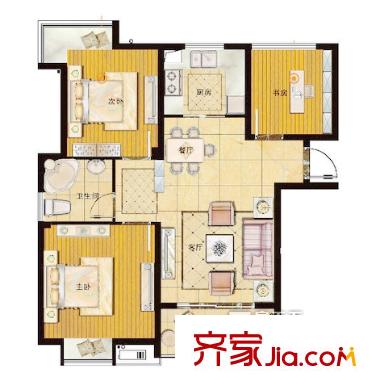 塞纳公馆G2户型朗香里 3室2厅1卫1厨