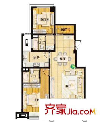塞纳公馆C2户型怡居 2室2厅2卫1厨