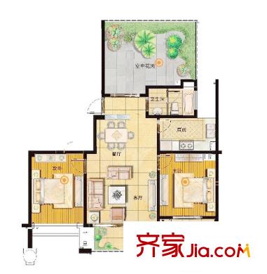 塞纳公馆B2户型悦庭 3室2厅1卫1厨