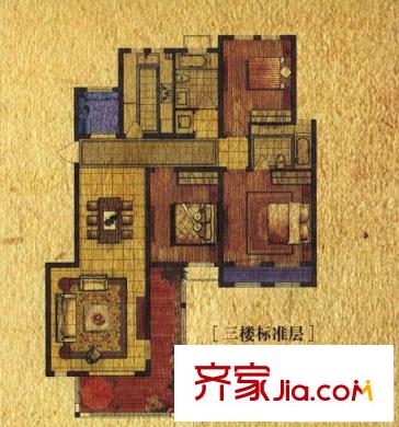 天池湾三楼户型 3室2厅2卫