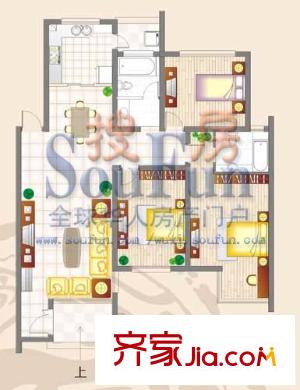 龙栖湾户型图H1 3室2厅2卫