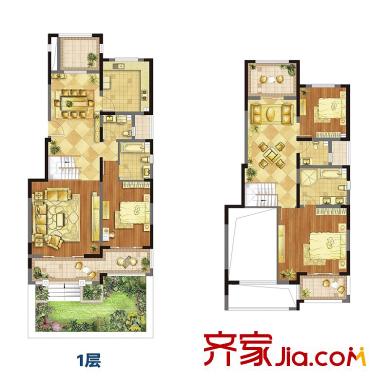 融创亚美利加户型图叠加别墅户型图 3室2厅2卫