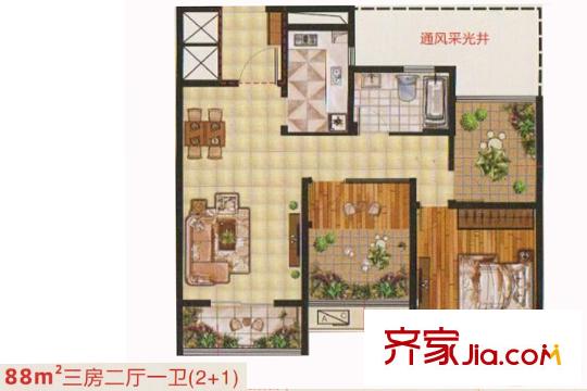 锡北・新街口88平N户型 3室2厅1卫1厨