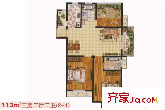锡北・新街口113平M户型 3室2厅1卫1厨
