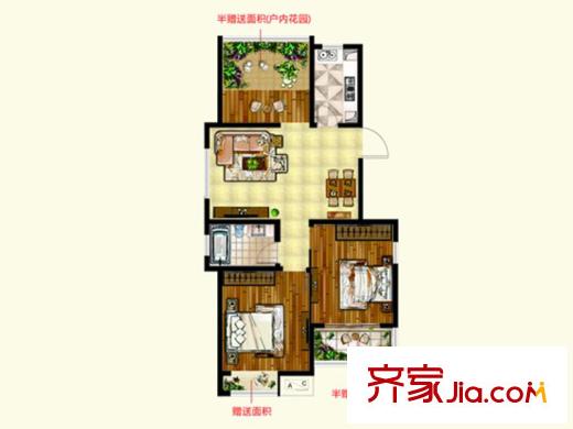 锡北・新街口A户型 3室2厅1卫1厨